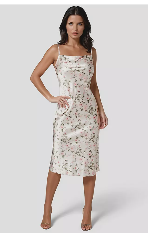 Print Satin Slip Midi Dress