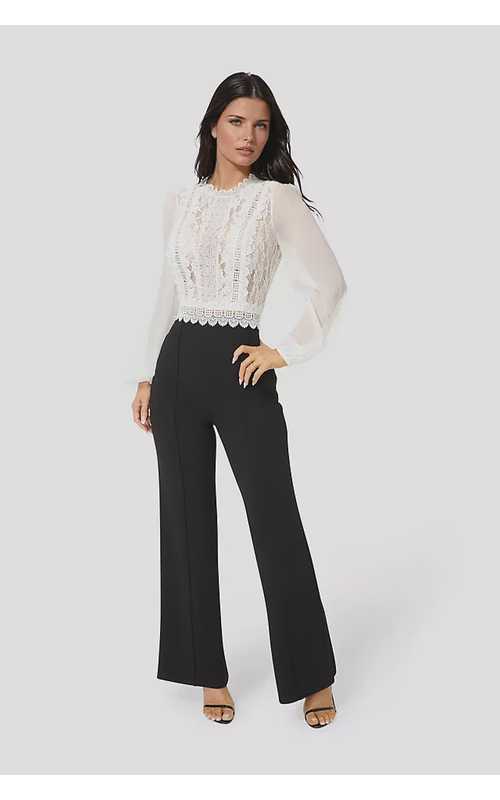 Long Sleeve Lace Top Straight Leg Jumpsuit