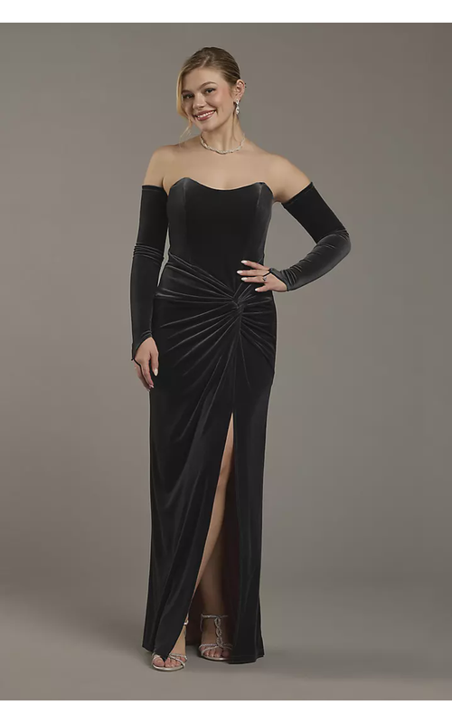 Strapless Velvet Sheath Dress with Matching Gloves
