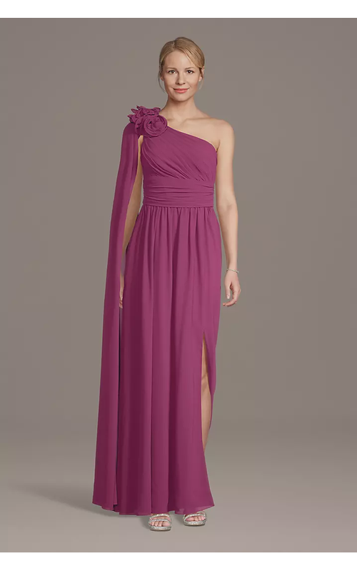 One-Shoulder Chiffon Gown with Streamer