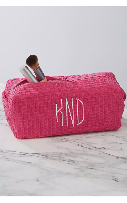 Embroidered Waffle Weave Cosmetic Bag