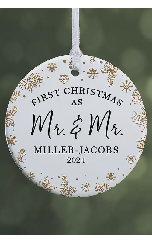 Gold Foliage Wedding Personalized Ornament