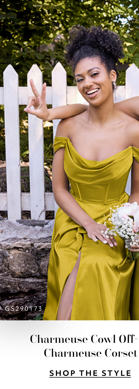 Charmeuse cowl off-the shoulder dress