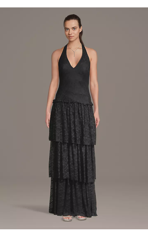 Tiered Lace Halter Drop Waist A-Line Dress
