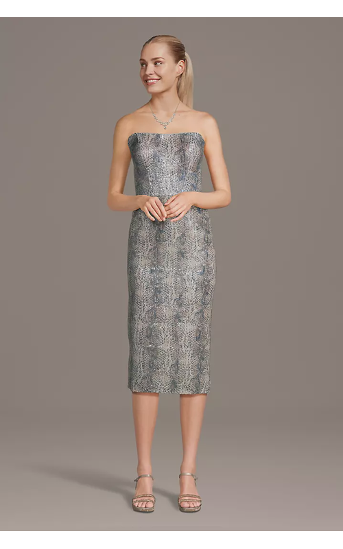 Sculpted Snakeskin Sequin Midi Sheath Dress