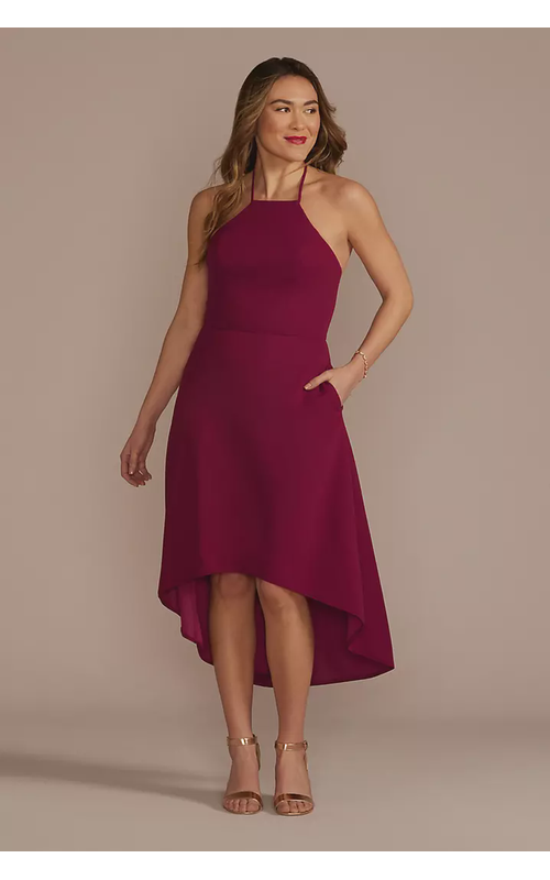 Halter Crepe High-Low Dress