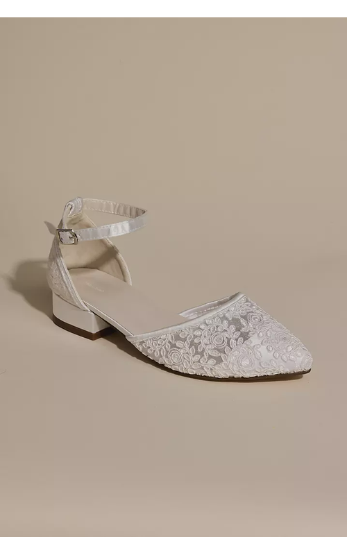 Embroidered Low Block Heels with Ankle Strap