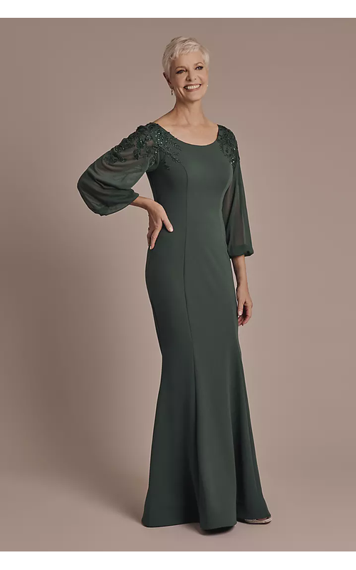 Chiffon Long Sleeve Mermaid Dress with 3D Flowers