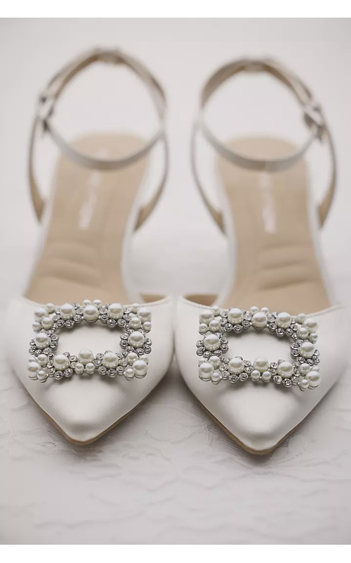 Satin Kitten Heels with Brooch