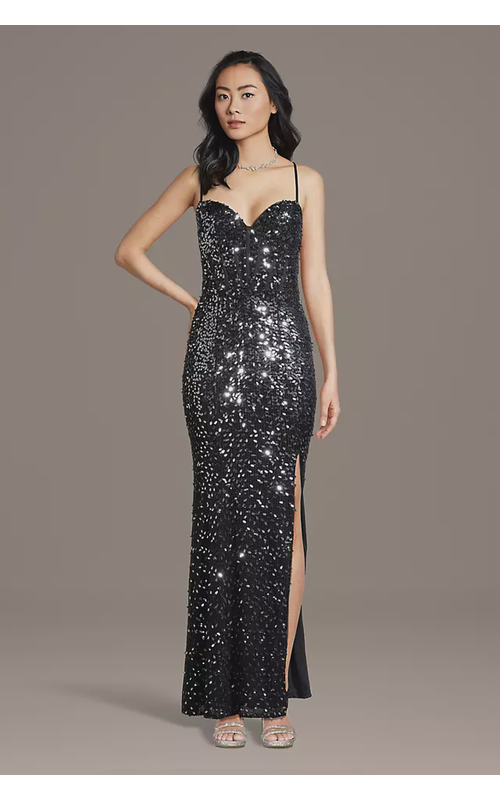 Illusion Corset Bodice Paillette Sheath Dress