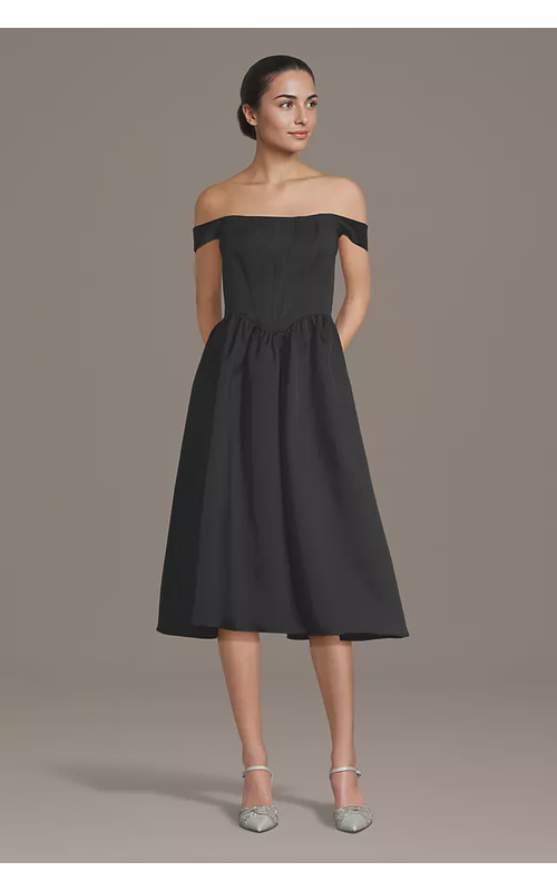 Mikado Corset Bodice Off-the-Shoulder Midi Dress