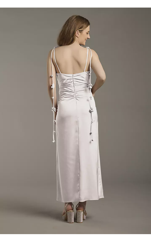 Matte Satin Floral Strap Midi Dress