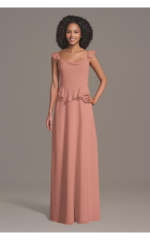 Chiffon Ruffle Strap A-Line Dress with Peplum