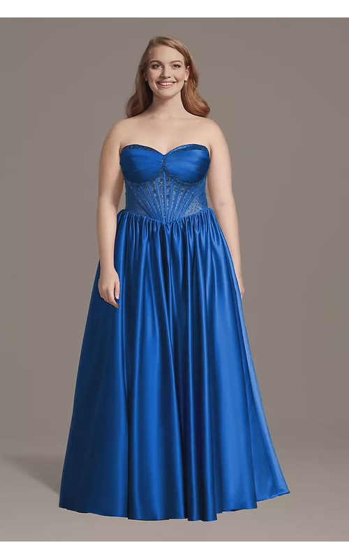 Strapless Satin Basque Waist Ball Gown