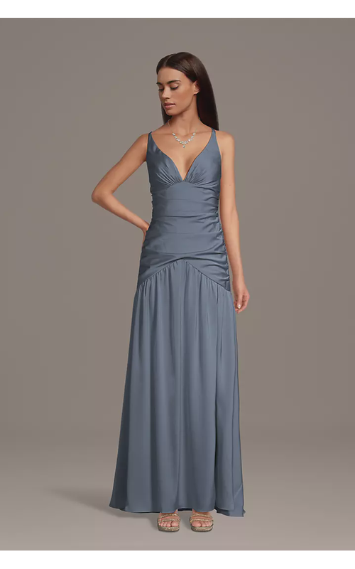 Matte Satin Drop Waist V-Neck Tank Dress