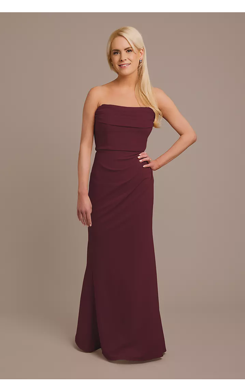Stretch Crepe Strapless Cowl Neck Dress