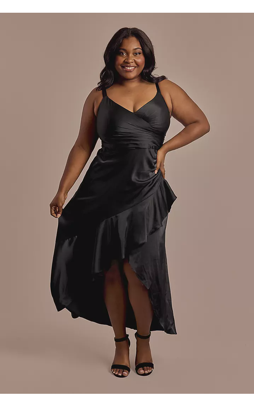 Charmeuse Midi Dress with Ruffle