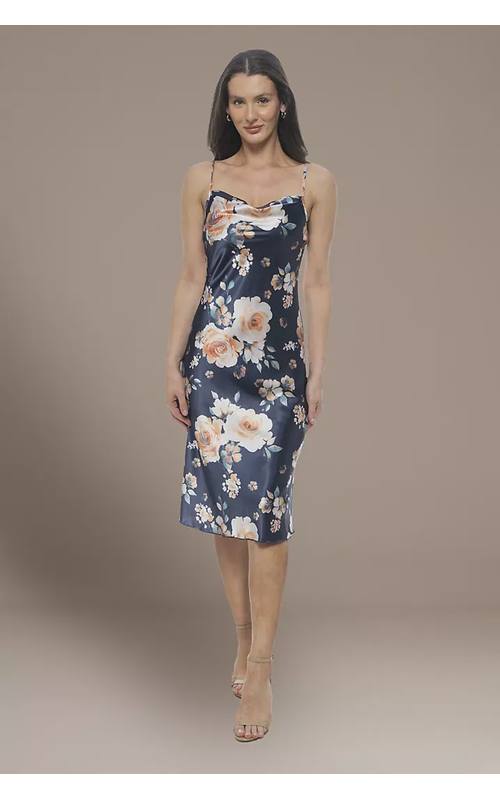 Floral Print Satin Midi Sheath Dress