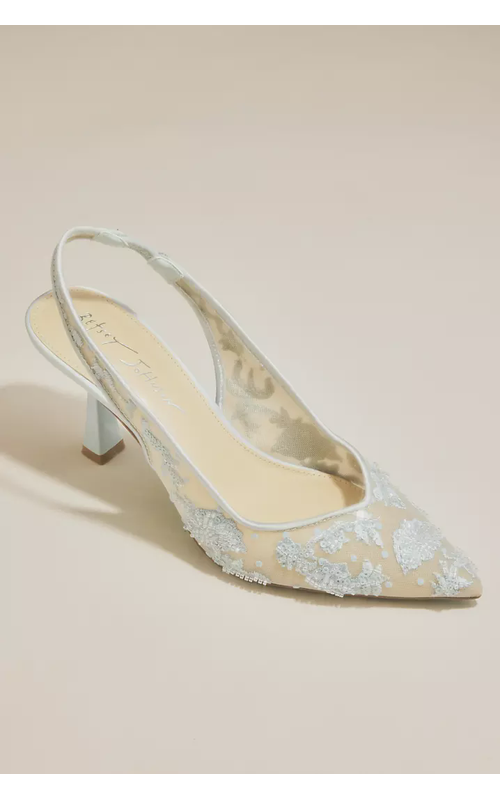 Beaded Embroidered Mesh Slingback Pumps