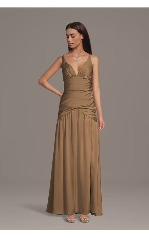 Matte Satin Drop Waist V-Neck Tank Dress