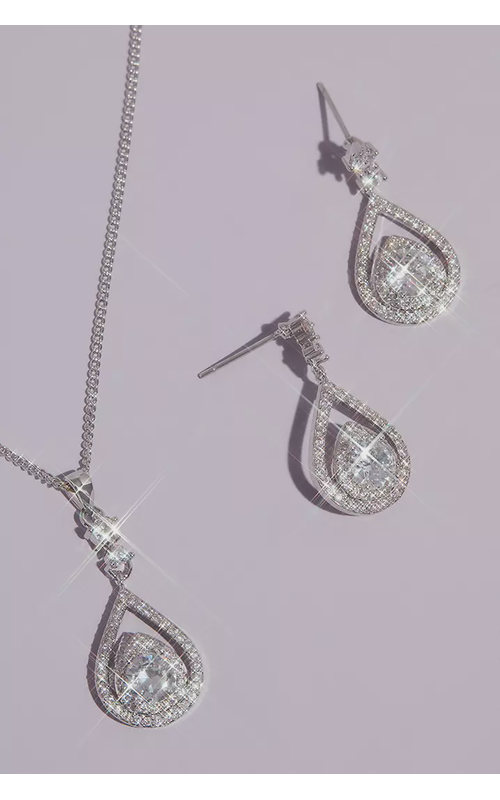 Pave Crystal Teardrop Earrings and Necklace Set