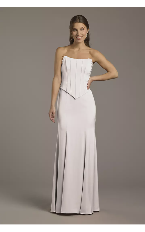 Matte Satin Corset Bodice Faux Two-Piece Dress