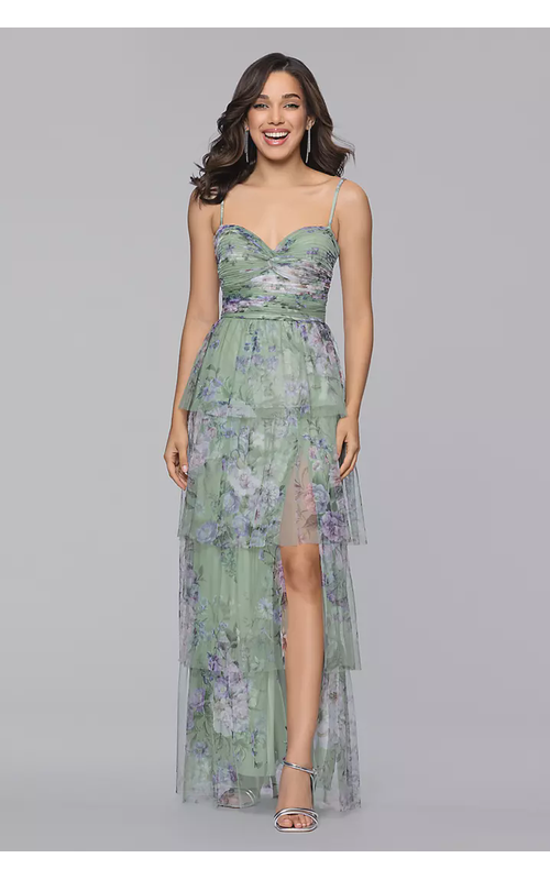 Floral Print Mesh Tiered A-Line Dress