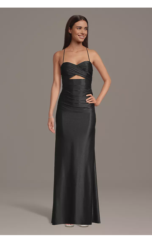 Sculpting Satin Bow Back Ruched Sheath Dress