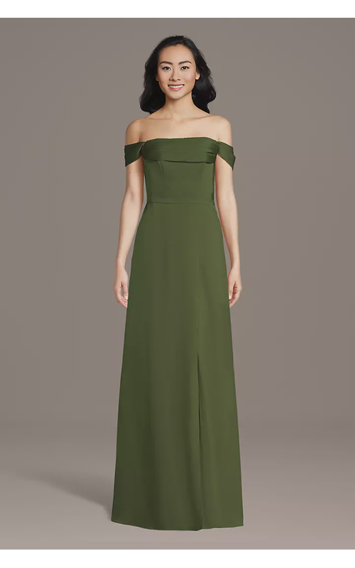 Matte Satin Off-the-Shoulder Cowl Neck Sheath