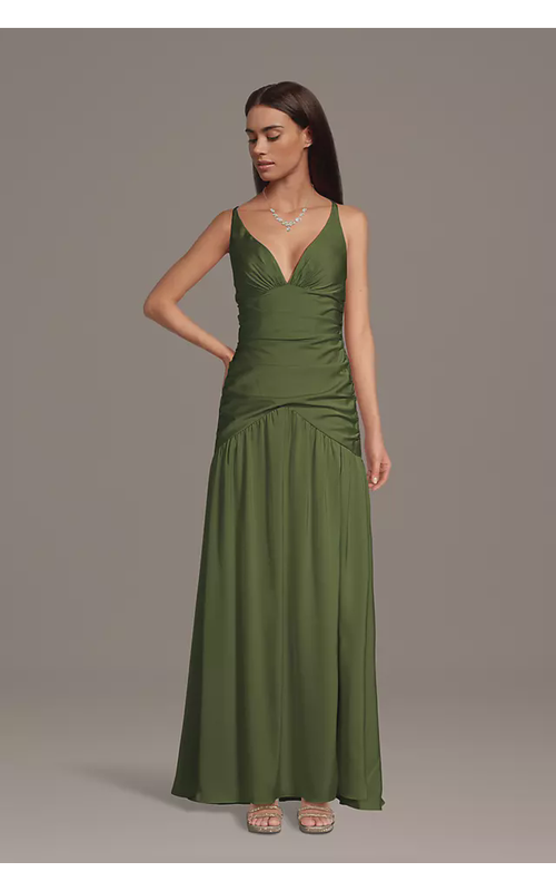 Matte Satin Drop Waist V-Neck Tank Dress