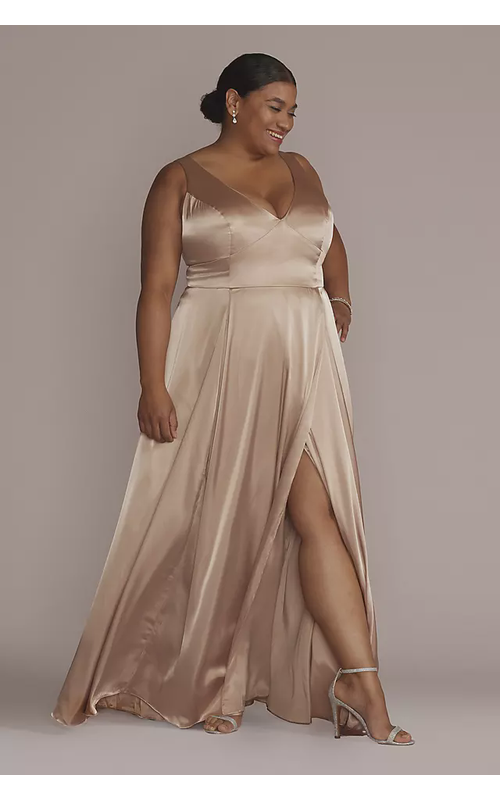 As Is Charmeuse Tank V-Neck Dress with Slit