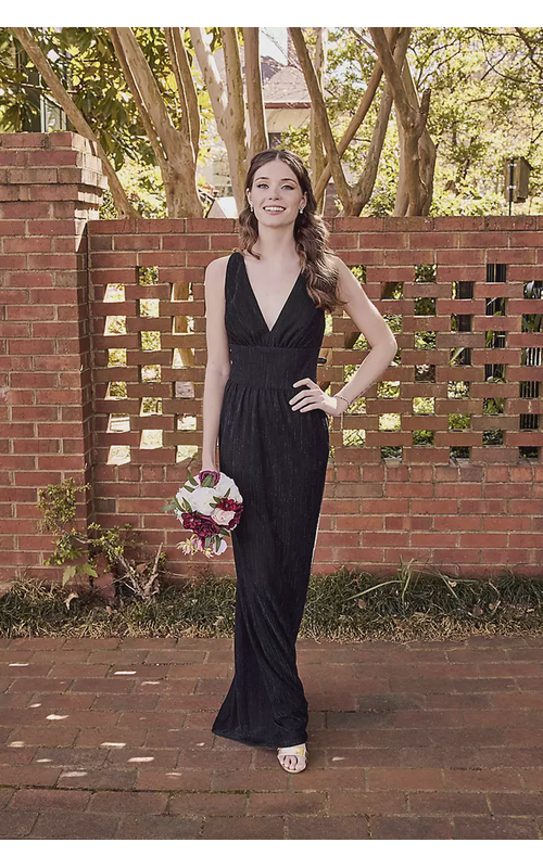 Metallic V-Neck Pleated A-Line Dress