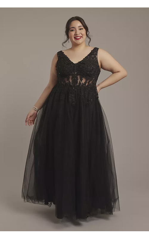 Appliqued Tulle A-Line Tank Dress