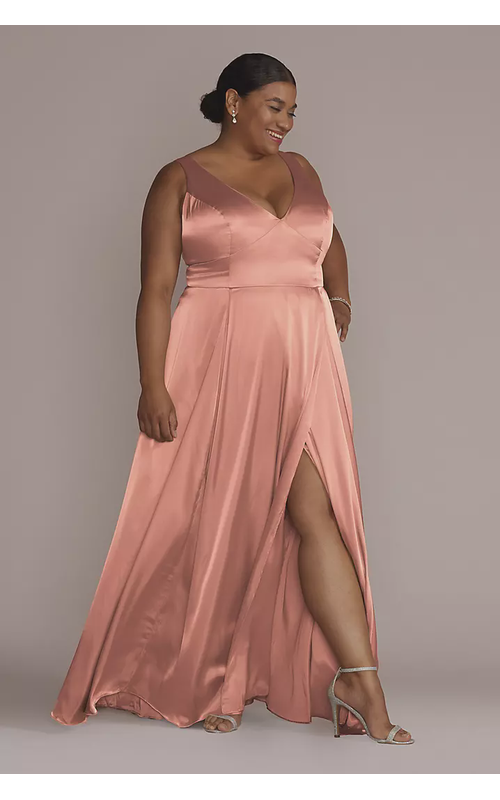 As Is Charmeuse Tank V-Neck Dress with Slit