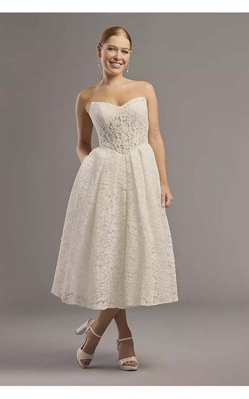 Lace Sweetheart Tea-Length A-Line Dress