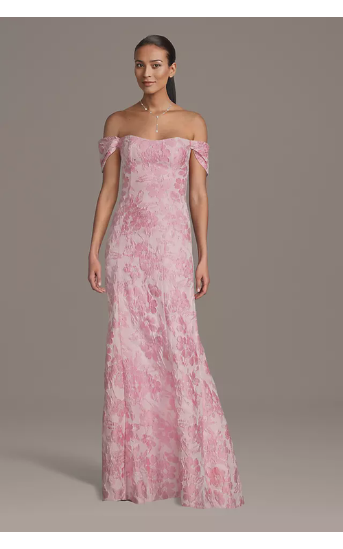 Off-the-Shoulder Floral Brocade Mermaid Dress
