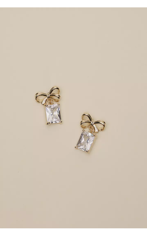 Bow Drop Earrings with Cushion-Cut Cubic Zirconia