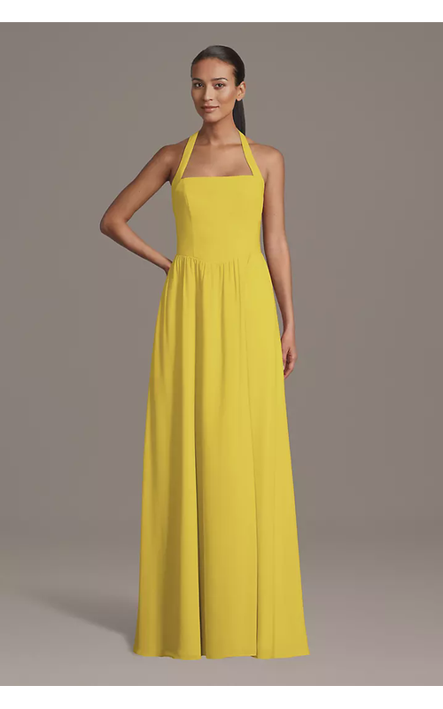 Chiffon Halter A-Line Dress with Straight Neckline