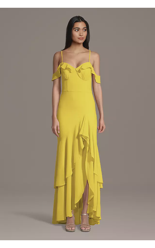 Chiffon Ruffle Hem Off-the-Shoulder Sheath Dress
