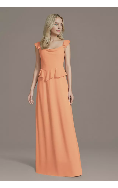 Chiffon Ruffle Strap A-Line Dress with Peplum
