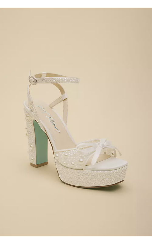 Pearl Block Heel Platform Sandals with Bow