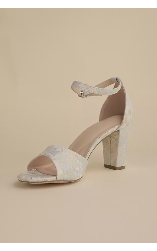 Floral Brocade Block Heel Sandals