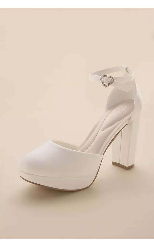 Round Toe Satin Platform Block Heels