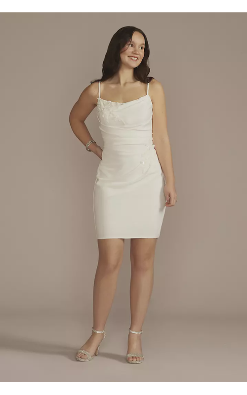 3D Floral Lace Applique Crepe Mini Dress