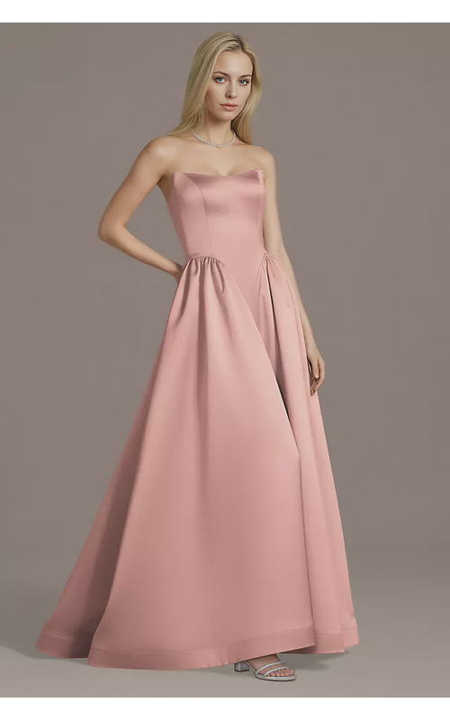 Strapless Satin Basque Waist Ball Gown