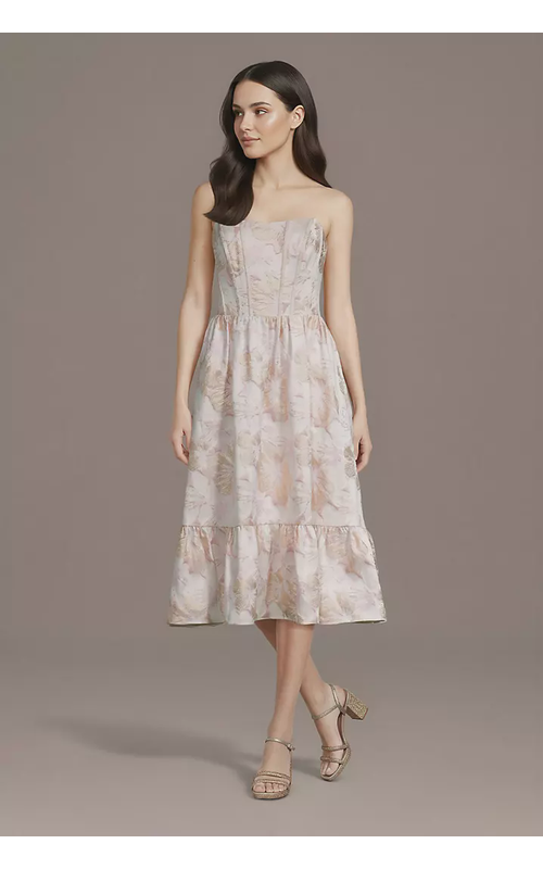 Sculpted Corset Brocade Midi Dress