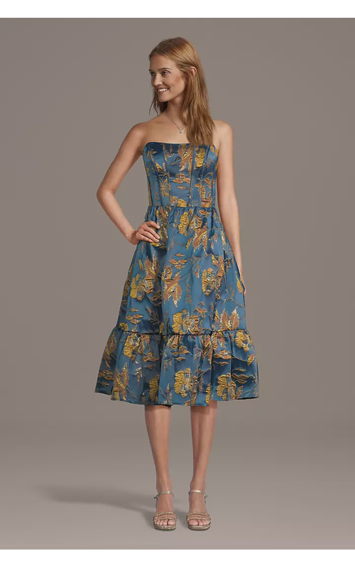 Sculpted Jacquard Corset Bodice A-Line Dress