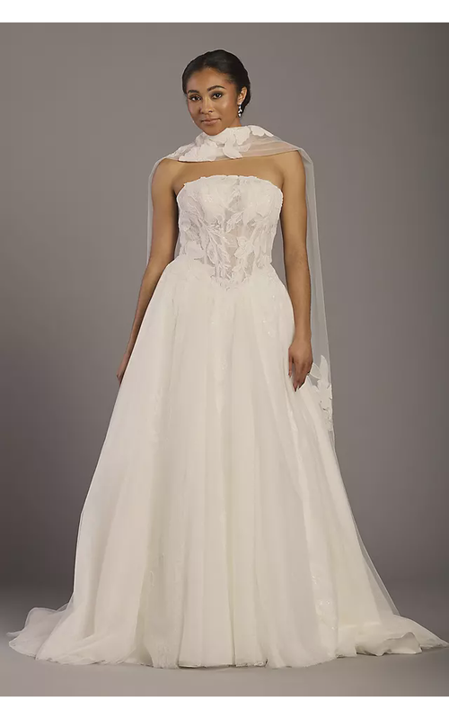 Lace Ball Gown with Matching Appliqued Scarf