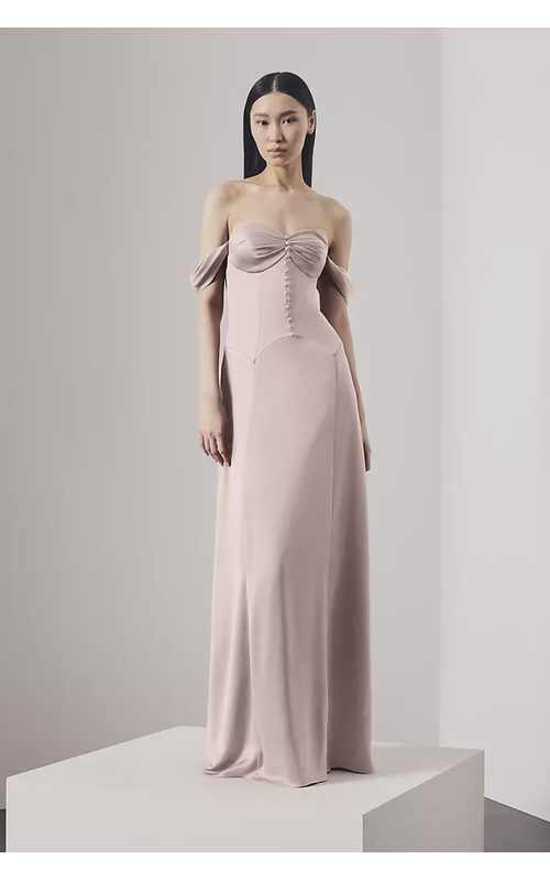 Charmeuse A-Line Dress with Button Bodice