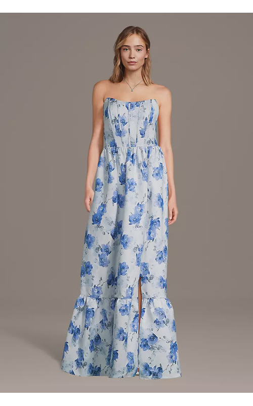 Strapless Floral Brocade Corset A-Line Dress